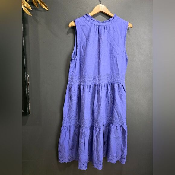 St. John's Bay Sleeveless Scalloped Embroidered A-Line Dress Cotton Sz L Purple - Picture 2 of 8
